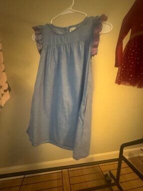 Girls' Light Blue Ruffle-Sleeve Casual Dress